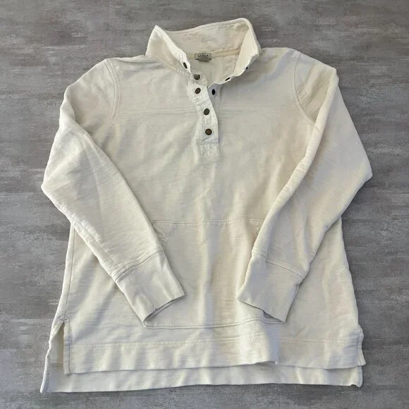 LL Bean White Quarter Snap Pullover Sweatshirt Womens Medium Regular Cotton - Picture 1 of 5